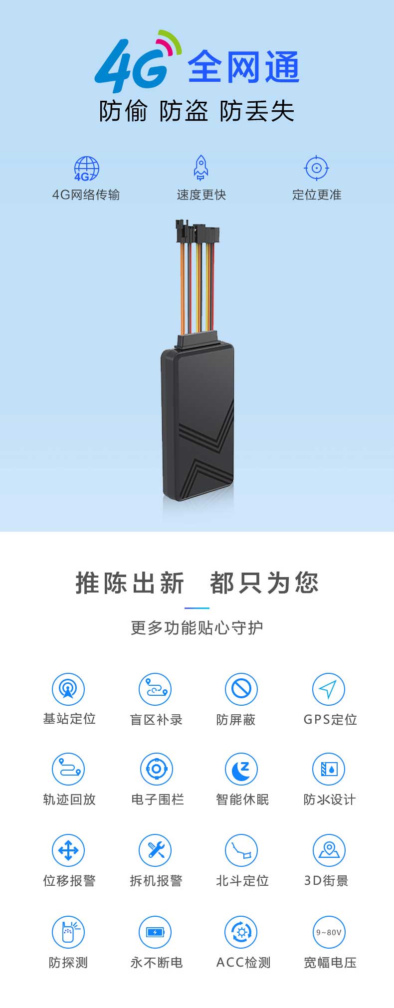 C003多功能4G远程听音SOS按钮断油电温感油感gps接线定位器